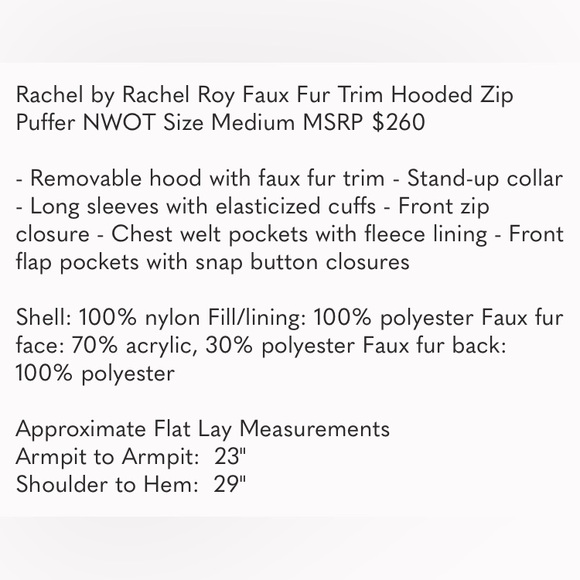 RACHEL ROY • Beautiful Black Hooded Puffer Coat with Faux Fur Trim - Picture 12 of 14